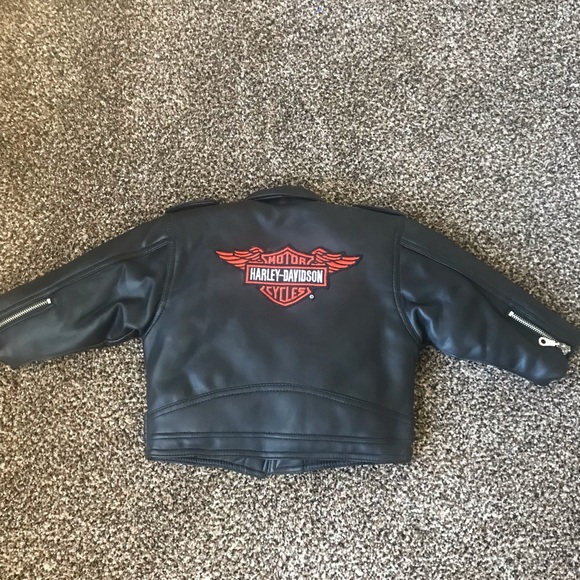 Harley-Davidson Black Leather Kids Jacket with Red Logo - Picture 4 of 5